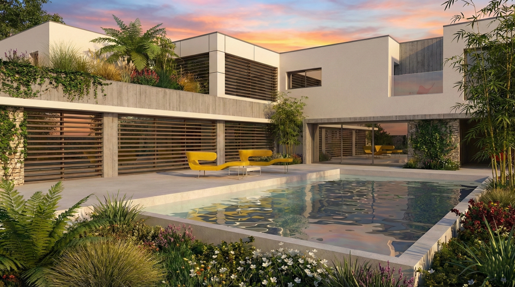 maison contemporaine avec patio central