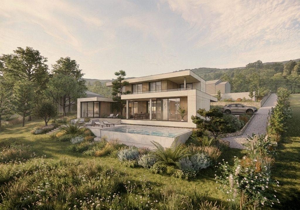 villa contemporaine terrain pente pays ozon