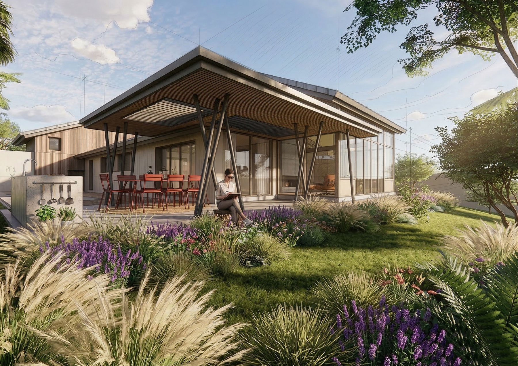 Vue extérieure d'une maison avec jardin rénovée à Caluire