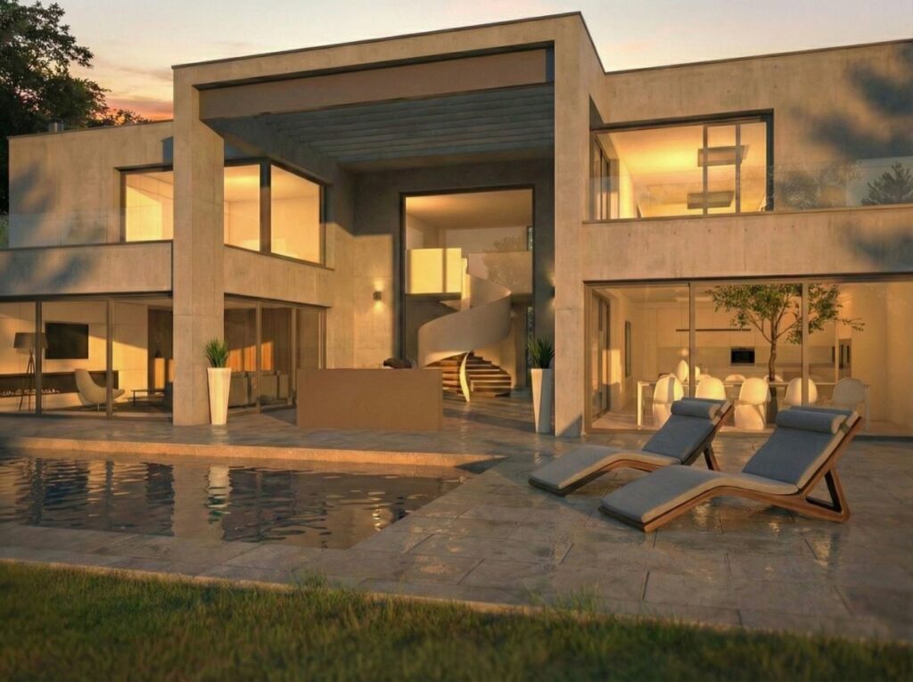 Vue extérieure d'une villa contemporaine à Veigy Foncenex en Haute Savoie